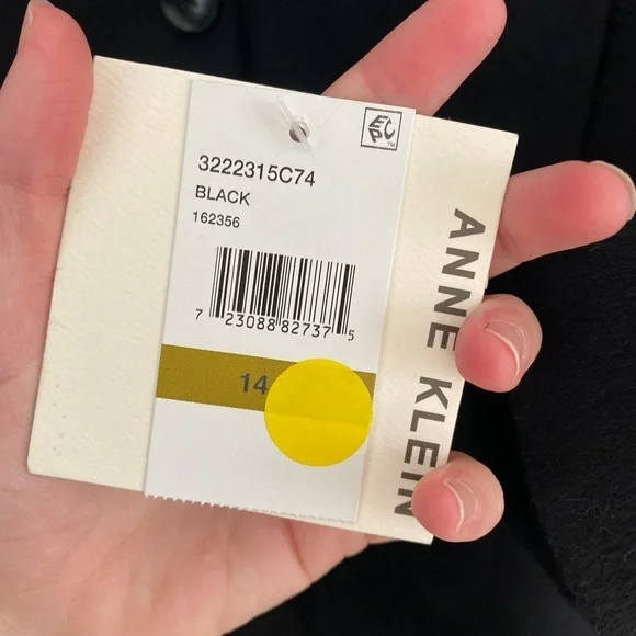 ANNE KLEIN *NWT* Plus-Sz Cashmere Blend Black Single Breasted Walker Coat Sz 14 - Picture 7 of 12